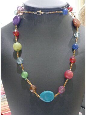 Vintage 36" Multi-Color Beaded Statement Necklace | Retro Chunky Plastic Rope